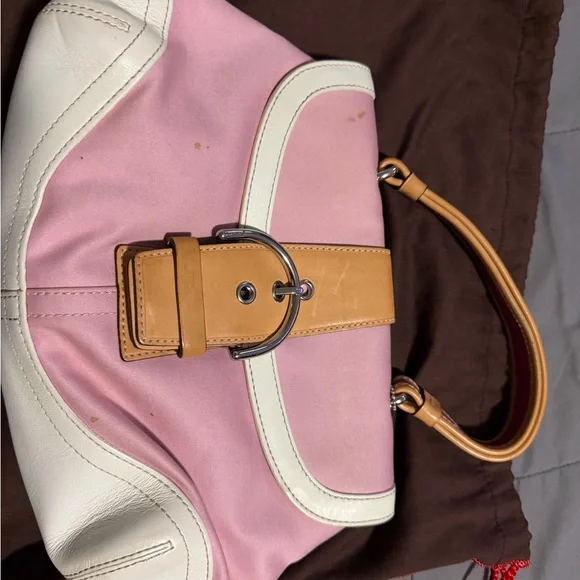 Pink and White Leather Coach Bag - Picture 2 of 9